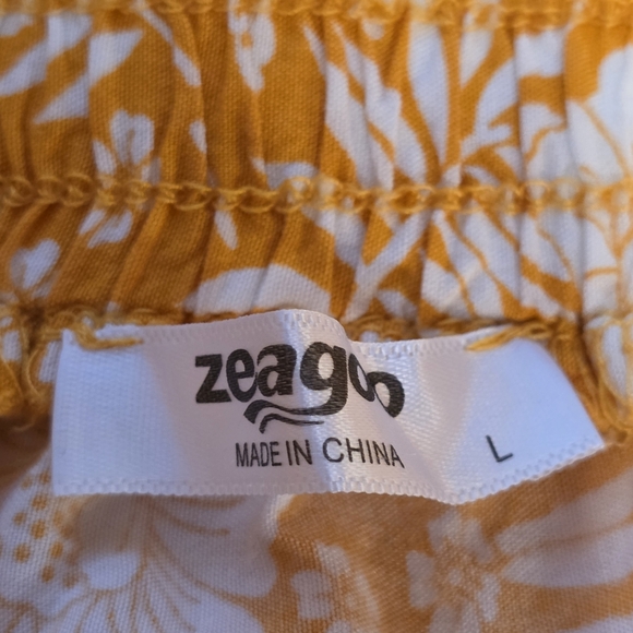 Zeagoo Orange White Floral Bohemian Boho Maxi Skirt Pockets Women's Size L - Picture 7 of 14